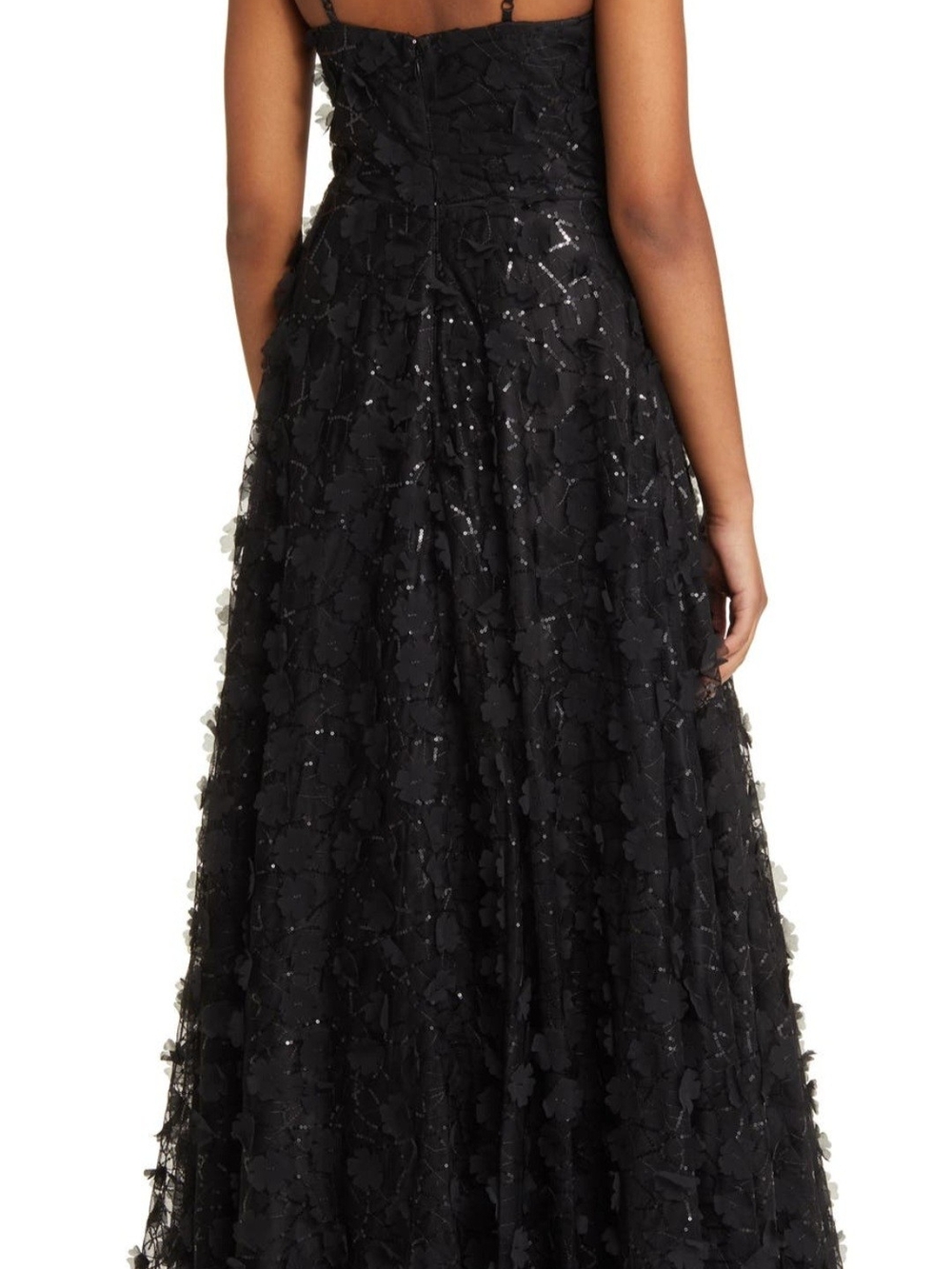 Eliza J Black Strapless Floral Appliqué Gown - Picture 2 of 6